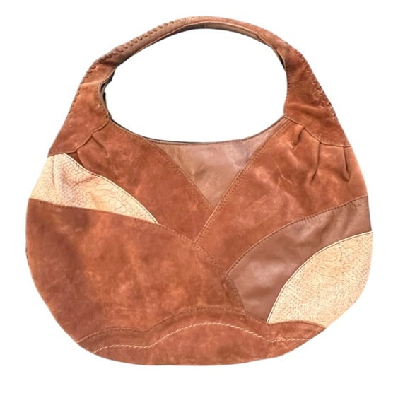 LUCKY BRAND Bag Vintage Inspired Patchwork Suede Leather‎ Snake Skin Hobo Purse - Picture 1 of 16